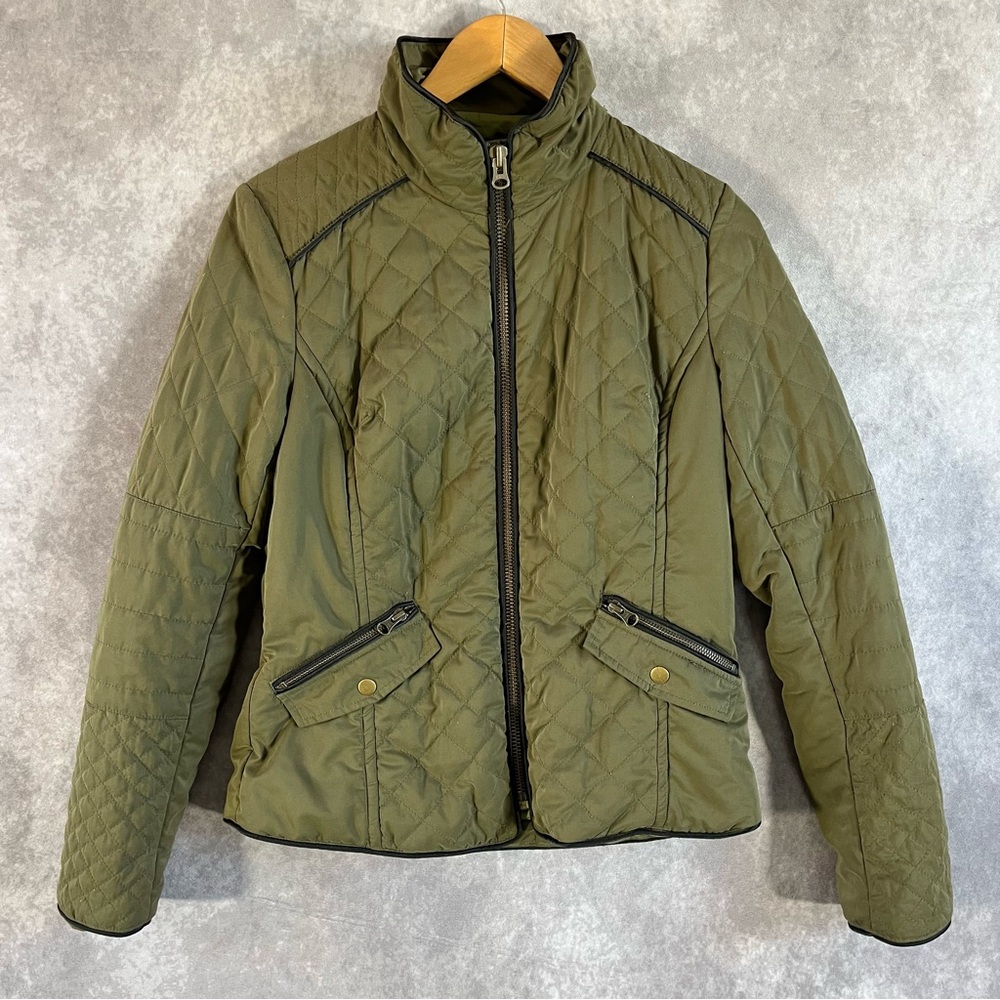 Kut From The Kloth Beatrice Womens Small Quilted Jacket Olive Green Zip Pockets